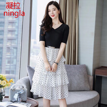 凝拉（ningla） 圓點 拉鏈，褶皺 連衣裙