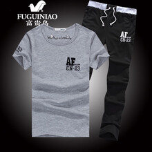 富貴鳥(niǎo)（FUGUINIAO） 短袖 男士T恤 灰色一黑色【長(zhǎng)褲】 