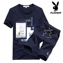 花花公子（PLAYBOY ESTABLISHED 1953） 短袖 男士T恤 深藍(lán)+深藍(lán) 