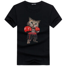 K L B ZHE 短袖 男士T恤 拳擊貓黑色 S，4XL，5XL，L，M，XXXL，XXL
