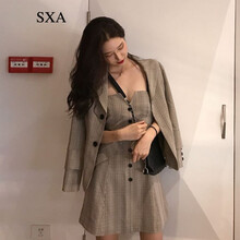 SXA 格子 深V款，格子 連衣裙