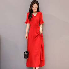 祖燕（ZUYAN） 純色 拼接，腰帶 連衣裙