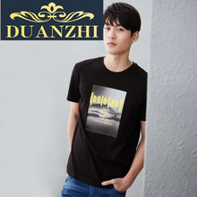 端致（DUANZHI） 短袖 男士T恤 黑色花紋U1 