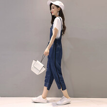 小賴猴（XIAOLAIHOU） 高腰 背帶褲 女 七分褲 牛仔褲