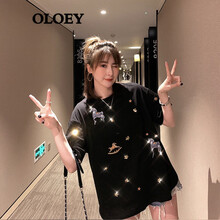 OLOEY 刺繡 短袖 T恤 女 圓領