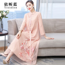依昕藍（Yixinlan） 純色 繡花，紗網(wǎng) 連衣裙