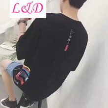 凌登（LingDeng） 短袖 男士T恤 寬松鯉魚旗 黑色 