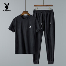 花花公子（PLAYBOY） 短袖 男士T恤 MT1908TZ黑色套裝 
