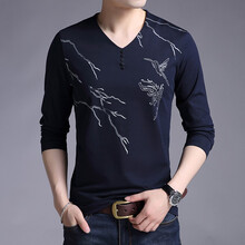 花花公子（PLAYBOY） 長袖 男士T恤 藍色 XL，L，XXL，XXXL，加大，M