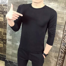 古萊登（GODLIKE） 長袖 男士T恤 純色高品質(zhì)圓領(lǐng)長袖黑色 