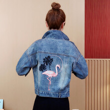 ZZ&FF 翻領(lǐng) 長袖 女 短外套 口袋，刺繡，水洗