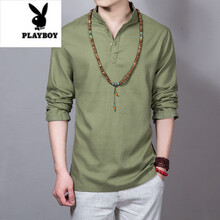 花花公子（PLAYBOY） 長(cháng)袖 男士T恤 軍綠色 