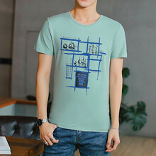 潛徒（QIANTU） 短袖 男士T恤 【森】1838 淺藍色【95%棉】 