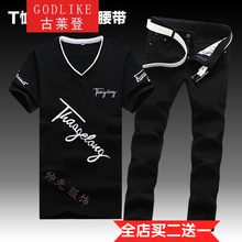 古萊登（GODLIKE） 短袖 男士T恤 斜字母黑/黑褲 XL，L，XXL，M