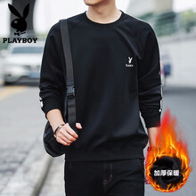 花花公子（PLAYBOY） 長(zhǎng)袖 男士T恤 30172黑色(加絨) 