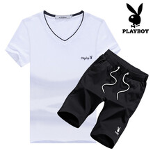 花花公子（PLAYBOY） 短袖 男士T恤 白+黑  