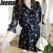 Jeemall 碎花 蕾絲拼接，印花 連衣裙