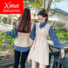 尚赫 純色 拼接，蝴蝶結(jié) 連衣裙