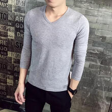 其他品牌 長(zhǎng)袖 男士T恤 灰色V領(lǐng) XL，L，XXXL，M，XXL