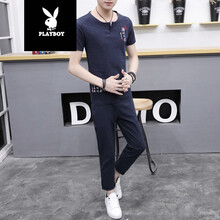 花花公子（PLAYBOY） 短袖 男士T恤 禪藍色  (九分褲套裝) 