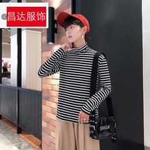 騎士普?。≒utin．rider） 長(zhǎng)袖 男士T恤 YHS-高領(lǐng)條紋黑色 