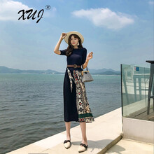 XUJ 抽象圖案 褶皺 連衣裙