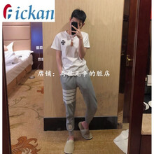 Fickan 短袖 男士T恤 白十字架+灰四桿褲  【兩件】 