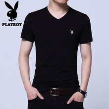 花花公子（PLAYBOY） 短袖 男士T恤 DQC51065 黑色 