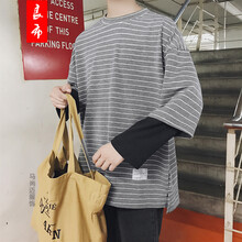 良布 長袖 男士T恤 深灰色 