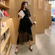 輕鷗 純色 拼接，不規(guī)則，紗網(wǎng) 連衣裙