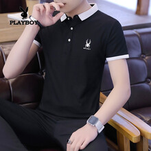 花花公子（PLAYBOY） 短袖 男士T恤 703黑色 