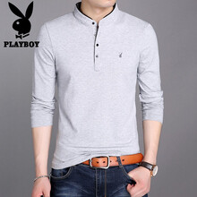 playboy 長袖 男士T恤 灰色-長袖 XL