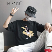 普卡圖（PUKATU） 短袖 男士T恤 黑色(抱貓男孩) 