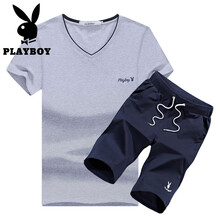 花花公子（PLAYBOY ESTABLISHED 1953） 短袖 男士T恤 灰衣藍褲 
