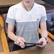 Rosemega 短袖 男士T恤 802拼接多線(xiàn)條短袖灰色 