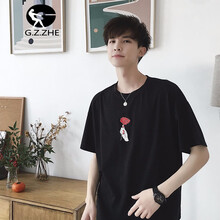 工作者（G.Z.ZHE） 五分袖 男士T恤 黑色 
