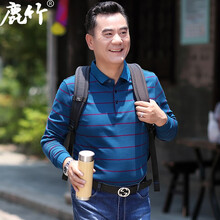 鹿竹 長袖 男士T恤 藍色 