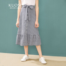 闊色（kuose） 格子 拼接，格子，蝴蝶結(jié) 連衣裙