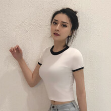 秀衫衫 露臍/腰，拼色 短袖 T恤 女 圓領(lǐng)
