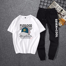 七酷 短袖 男士T恤 帽子 白衣+黑長(cháng)褲 