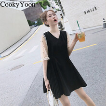 CookyYoon 純色 開衩，鏤空，褶皺 連衣裙