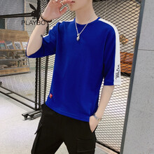 花花公子（PLAYBOY ESTABLISHED 1953） 七分袖 男士T恤 藍色 