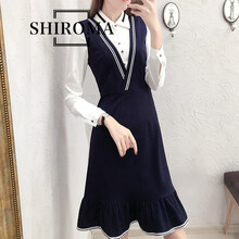 SHIROMA 純色 拼接，紐扣 連衣裙
