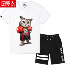 南極人（Nanjiren） 短袖 男士T恤 白衣/拳擊貓 黑褲/記憶 