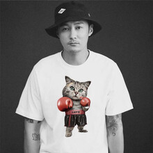 諾琎 短袖 男士T恤 白色 貓拳 