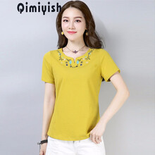 Qimiyish 刺繡 短袖 T恤 女 V領(lǐng)