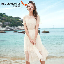 紅蜻蜓（RED DRAGONFLY） 純色，碎花 拼接，蕾絲，紗網(wǎng) 連衣裙