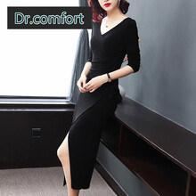 dr.comfort 純色 荷葉邊，深V款，開(kāi)衩 連衣裙