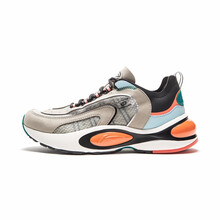 李寧（LI-NING）跑步鞋128-1駝灰色/光芒藍(lán)/珊瑚紅 