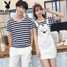 花花公子（PLAYBOY） 短袖 男士T恤 黑色一套女 